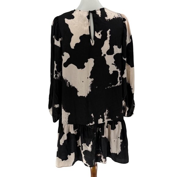 Alexis Black & Cream Abstract Print Tiered Long Sleeve Dress M - Picture 2 of 9